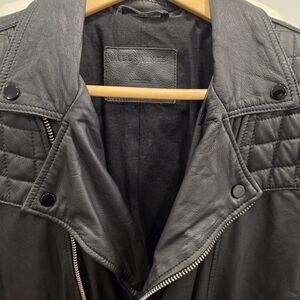 All Saints Quilted Black Leather Bomber Jacket